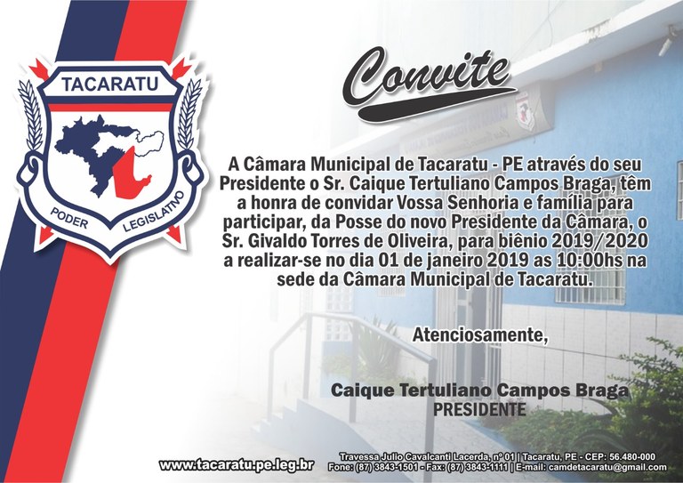 Convite de Posse Câmara Municipal de Tacaratu