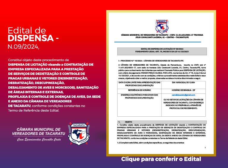 CONTRATAÇÃO DE  EMPRESA ESPECIALIZADA PARA A PRESTAÇÃO DE SERVIÇOS DE DEDETIZAÇÃO E CONTROLE DE  PRAGAS URBANAS E VETORES